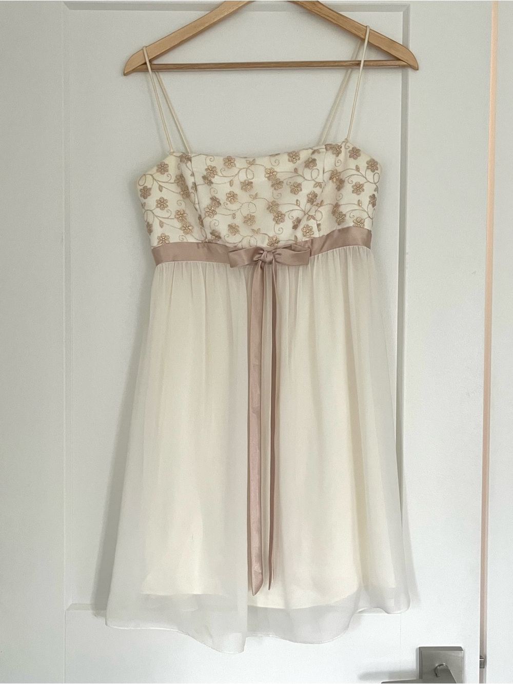 Jessica McClintock for Gunne Sax Ivory Embroidered Babydoll Dress